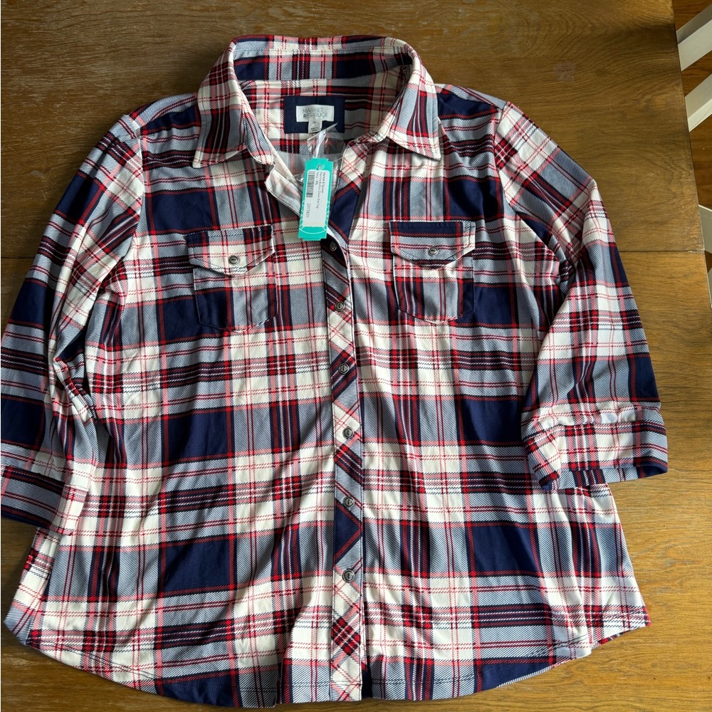 Market & Spruce Navy, Red & White Plaid Button-Down Shirt